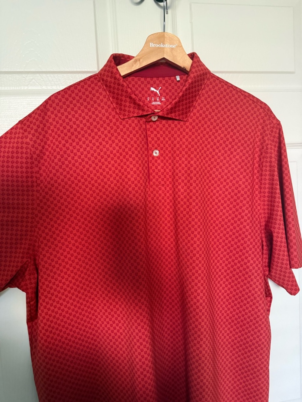 Puma Men's Red Patterned Short-Sleeve Polo